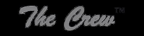 The Crew logo in gray script lettering with trademark symbol on black background