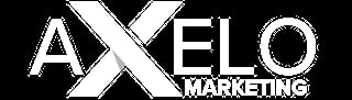 Axelo Marketing logo with white text and X symbol on black background